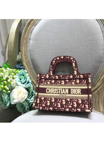 DIOR QBLIQUE EMBROIDERED MINI BOOK TOTE  BURGUNDY